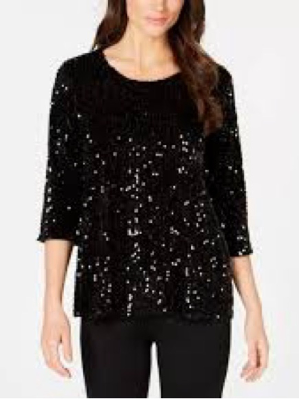 Alfani Black Sequin Scoop Neck Pullover NWT